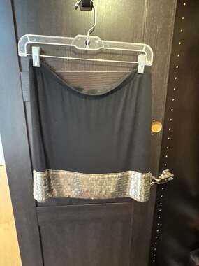Silver Dagger Black Mini Skirt with Silver Sequin Hem Embellishment